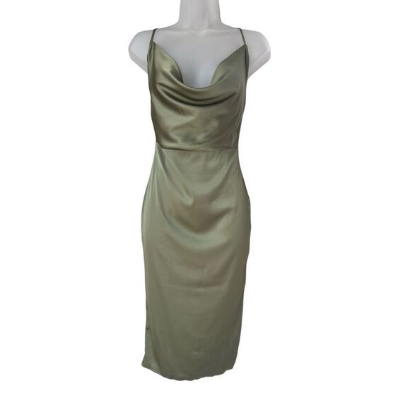 Oh Polly Sage Green Satin Cowl Neck Midi Dress Size 2 - Picture 5 of 9